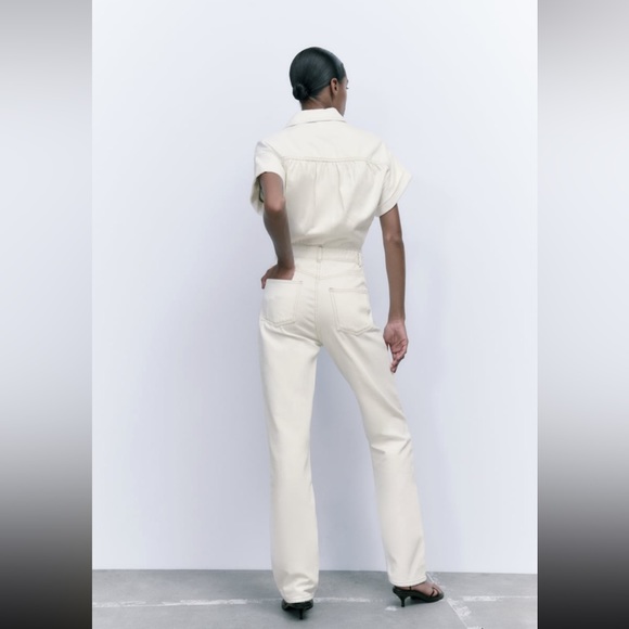LONG DENIM JUMPSUIT - OYSTER WHITE - Picture 6 of 10